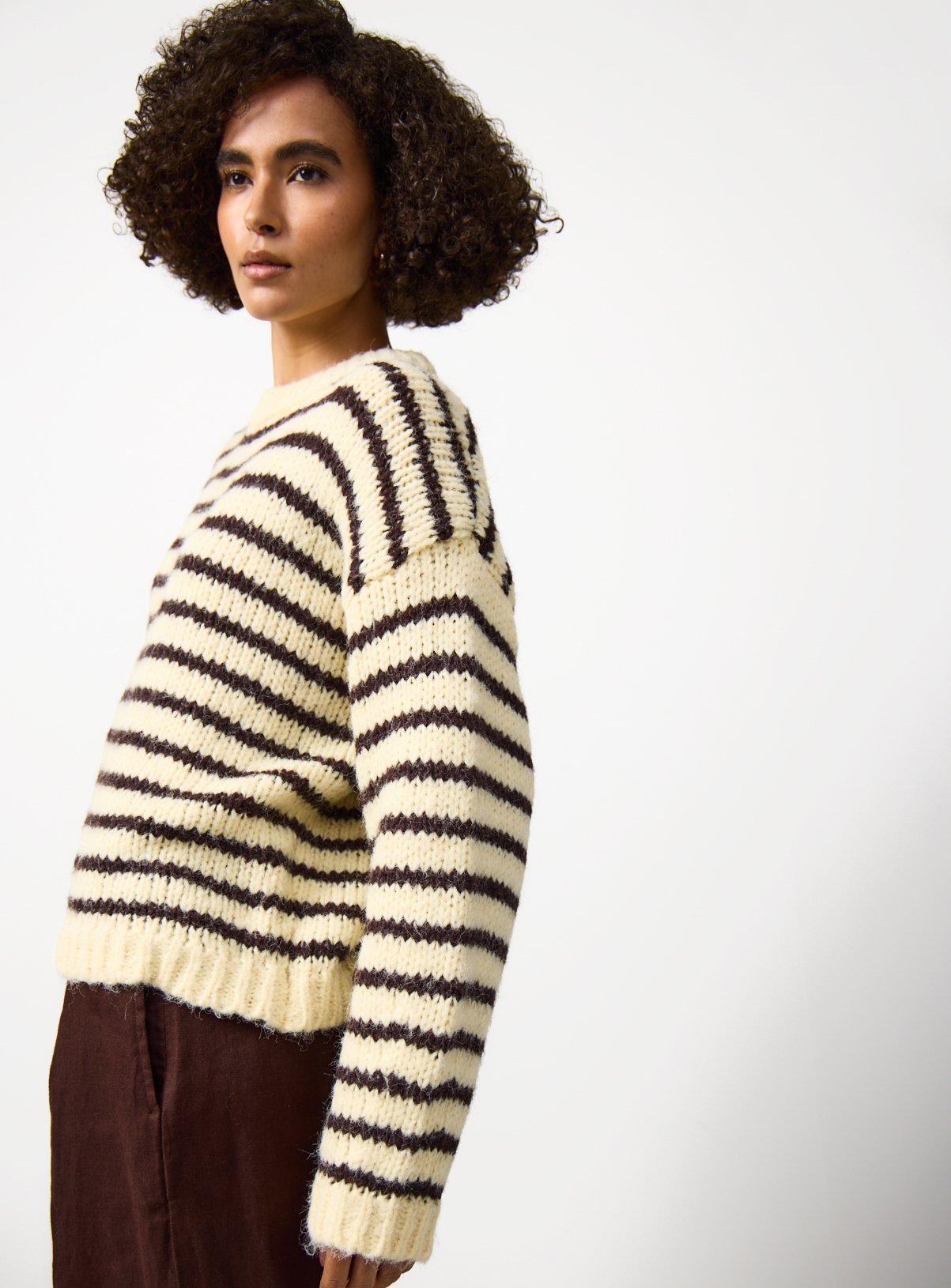 Cream Stripe Print Slouch Fit Knitted Jumper XL - Image 2 thumbnail